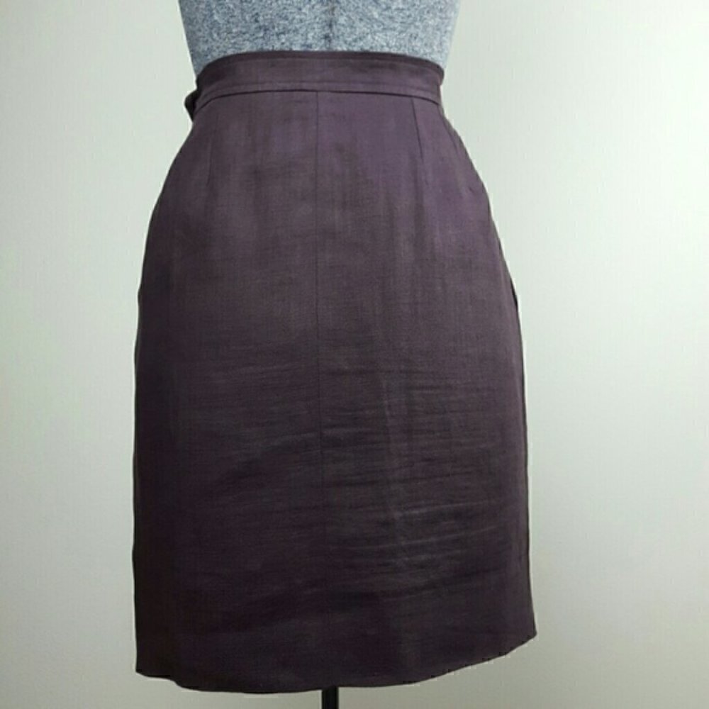 Yves Saint Laurent Pencil Skirt EU 44 Vintage Wool Flax Purple Designer Luxury - Picture 7 of 10